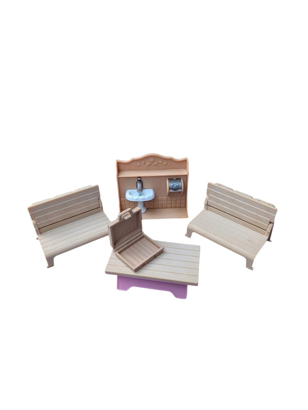 Calico Critters Replacement Accessories Lot - Picnic Bench, Suitcase, Bathroom